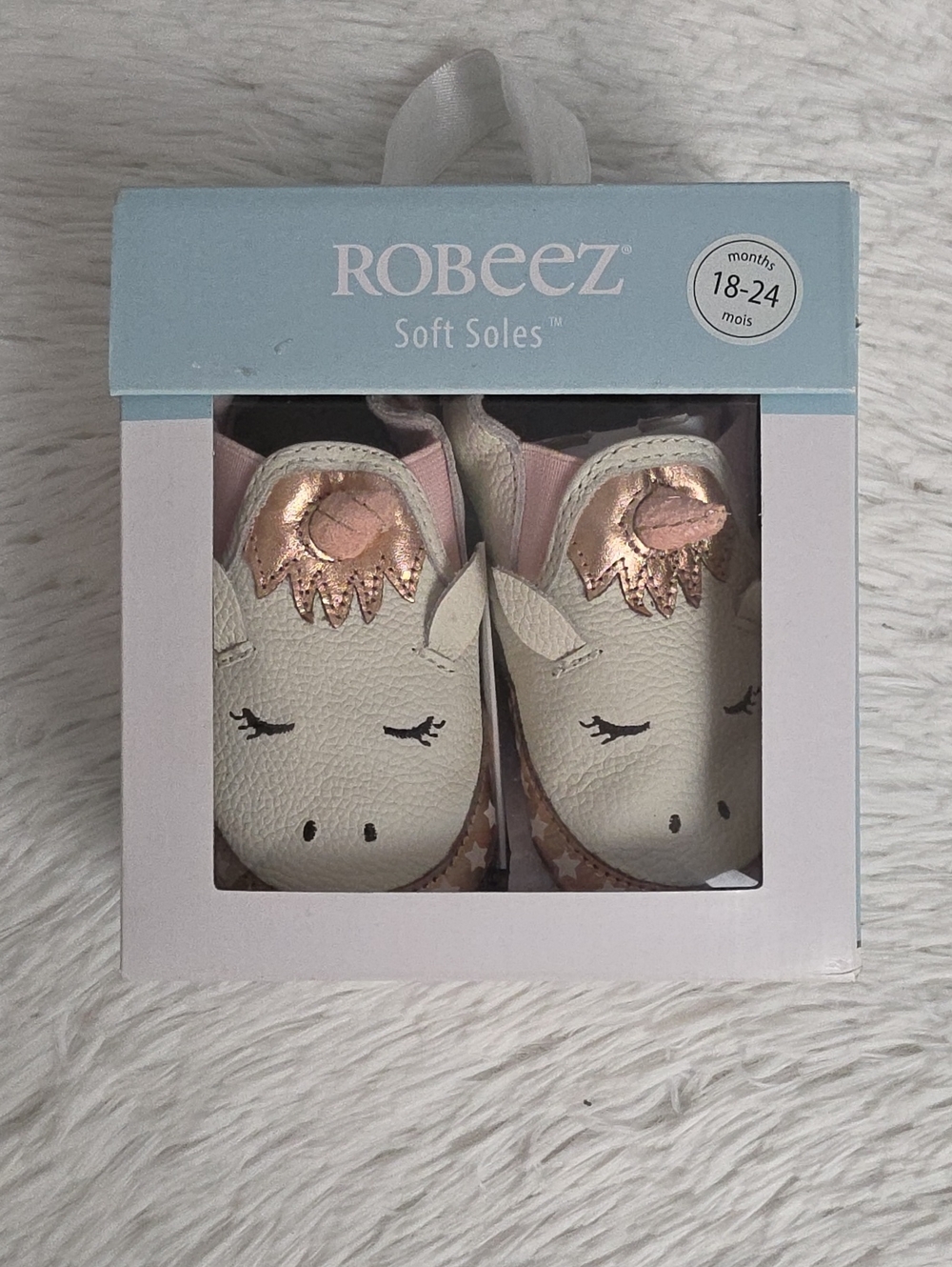 Robeez "Evie" White Unicorn Soft Soles 100% Leather, Size 18-24 Months